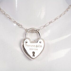 Authentic Tiffany & Co. .925 Sterling Silver Heart Lock Pendant Necklace 26"
